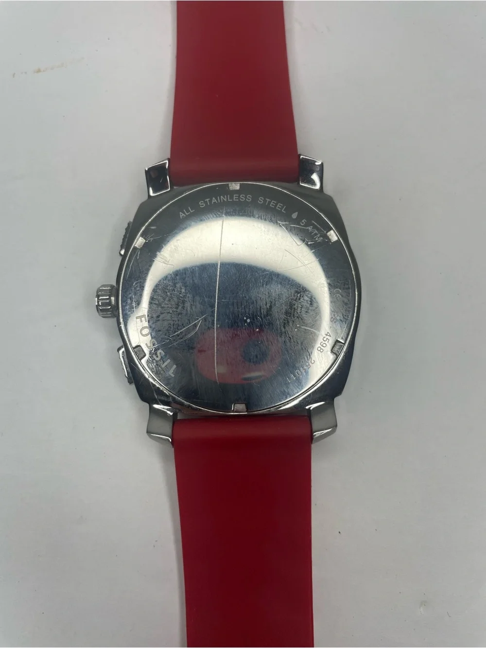 Fossil Black Dial Watch with Red Silicone Strap